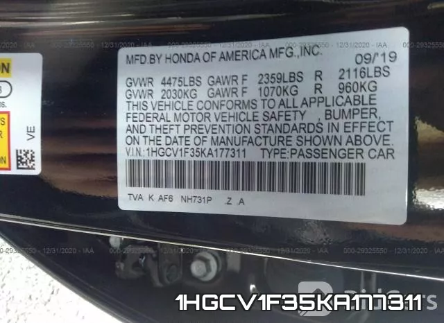 1HGCV1F35KA177311 фото 10