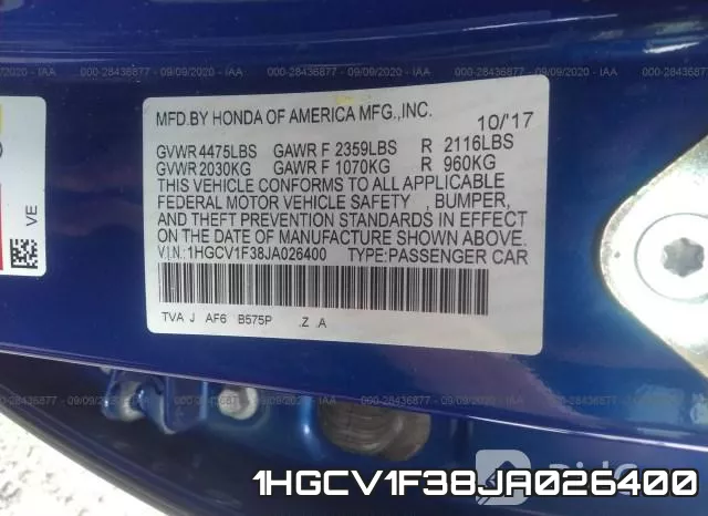 1HGCV1F38JA026400 фото 10
