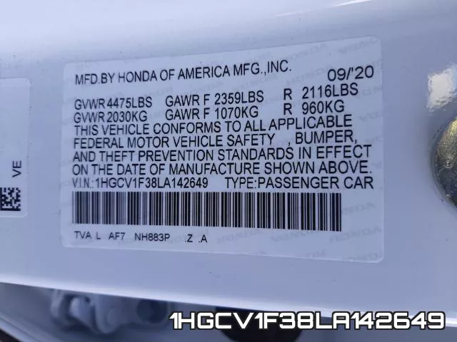 1HGCV1F38LA142649 фото 2