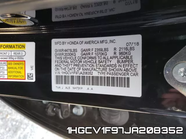 1HGCV1F97JA208352 фото 2