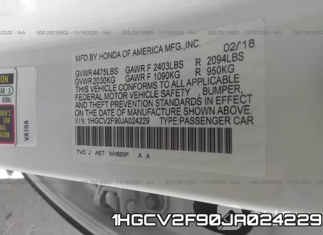 1HGCV2F90JA024229 фото 10