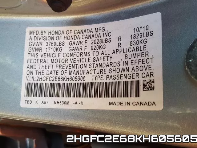 2HGFC2E68KH605605 фото 2