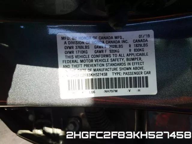 2HGFC2F83KH527458 фото 2