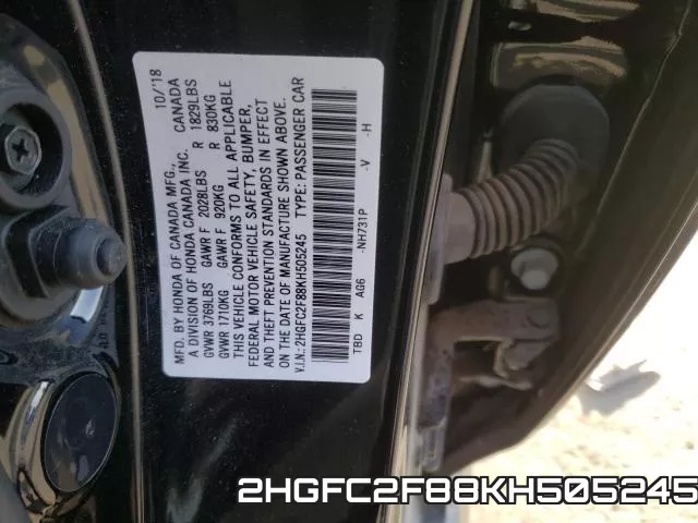 2HGFC2F88KH505245 фото 2
