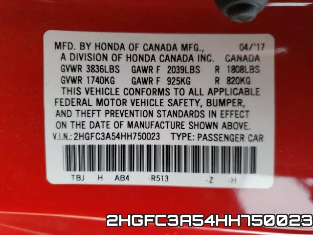 2HGFC3A54HH750023 фото 2
