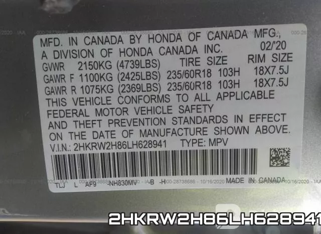 2HKRW2H86LH628941 фото 10