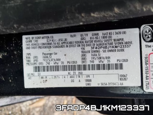 3FADP4BJ1KM123337 фото 2