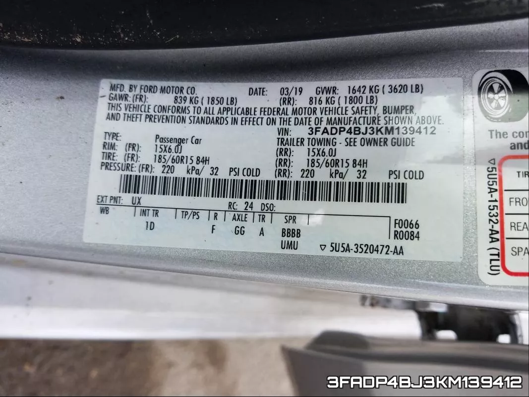 3FADP4BJ3KM139412 фото 2