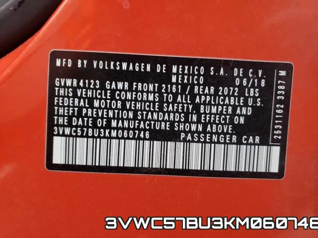 3VWC57BU3KM060746 фото 2