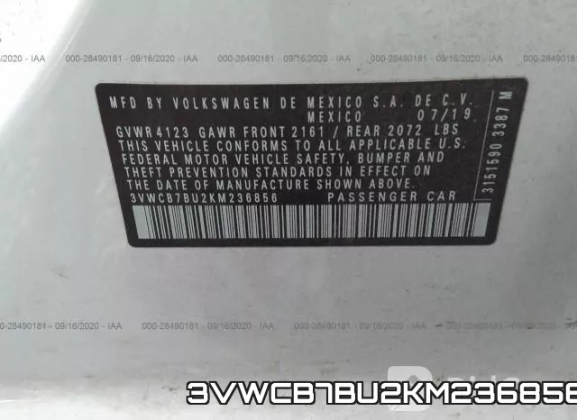 3VWCB7BU2KM236856 фото 10