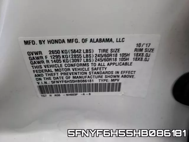 5FNYF6H55HB086181 фото 2