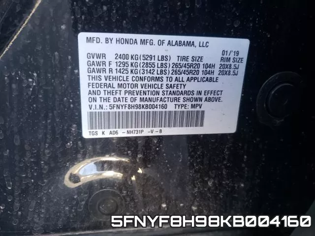 5FNYF8H98KB004160 фото 2