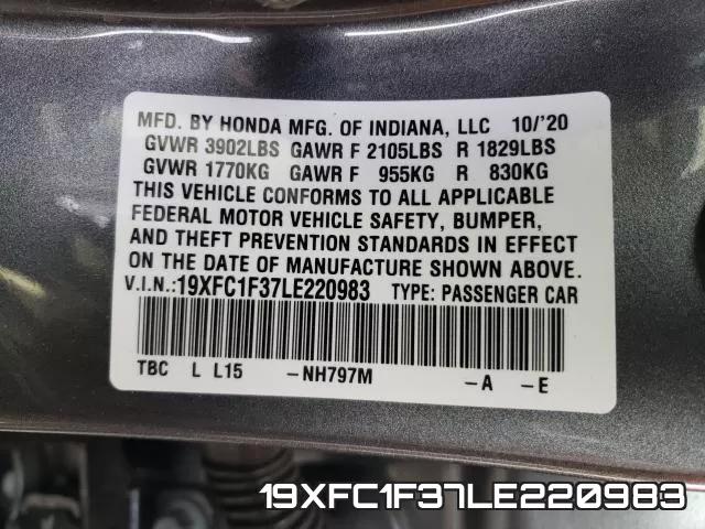 19XFC1F37LE220983 фото 2