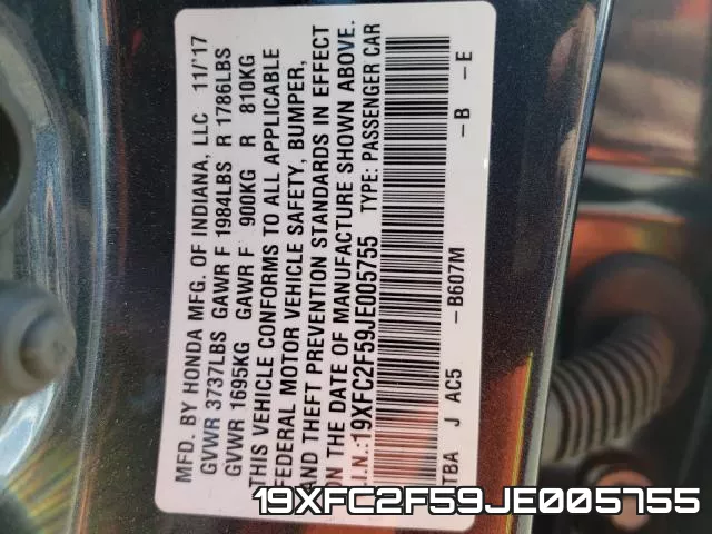 19XFC2F59JE005755 фото 2