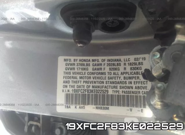 19XFC2F83KE022529 фото 9