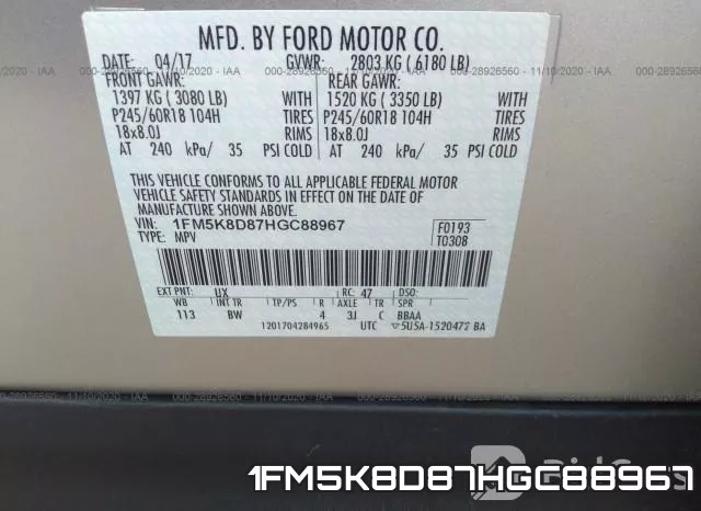 1FM5K8D87HGC88967 фото 10