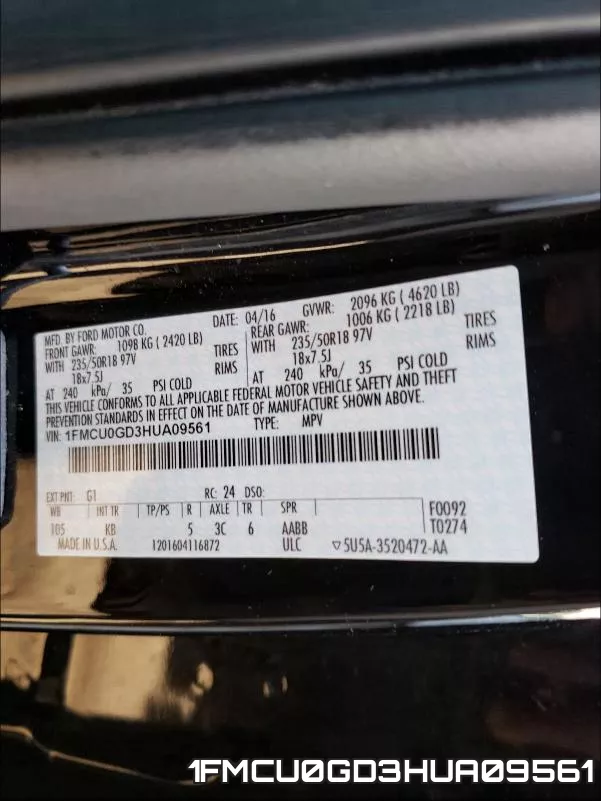 1FMCU0GD3HUA09561 фото 2