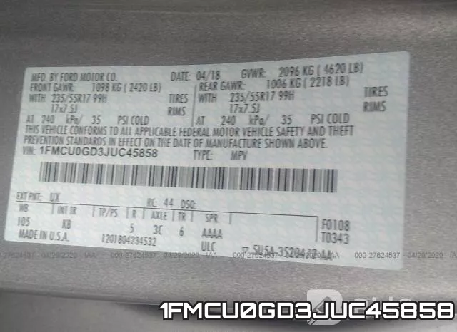 1FMCU0GD3JUC45858 фото 10