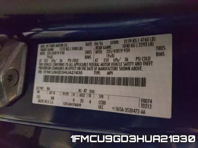1FMCU9GD3HUA21830 фото 2