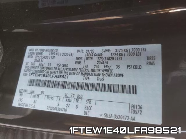 1FTEW1E40LFA98521 фото 2