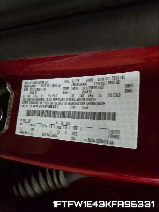 1FTFW1E43KFA96331 фото 2