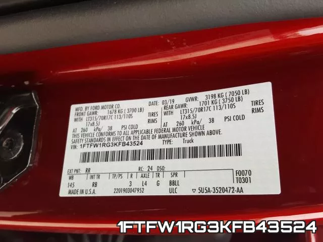 1FTFW1RG3KFB43524 фото 2