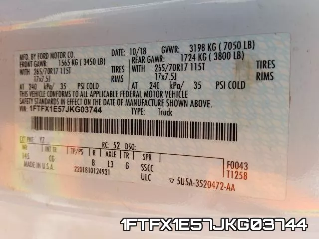 1FTFX1E57JKG03744 фото 2