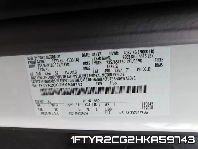 1FTYR2CG2HKA59743 фото 2