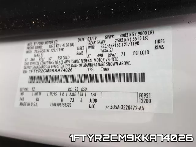 1FTYR2CM9KKA74026 фото 2