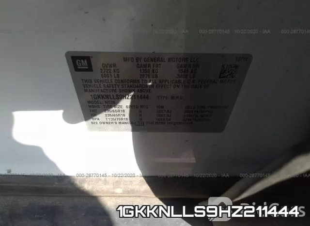 1GKKNLLS9HZ211444 фото 10