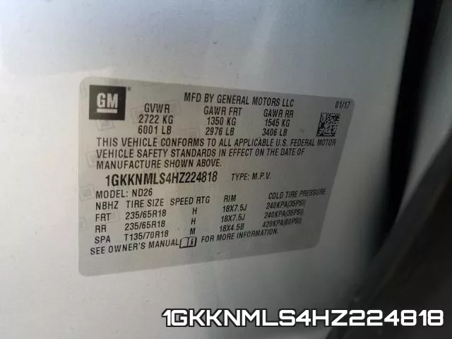1GKKNMLS4HZ224818 фото 2