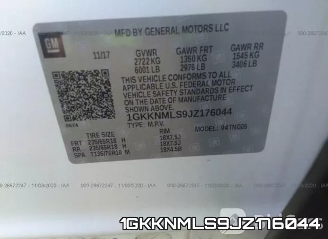 1GKKNMLS9JZ176044 фото 9