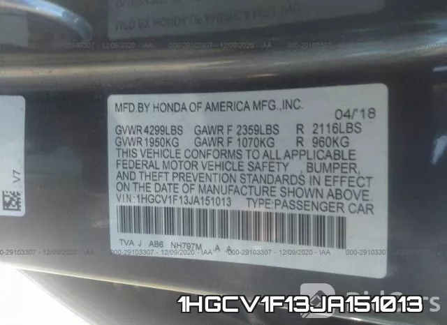 1HGCV1F13JA151013 фото 10