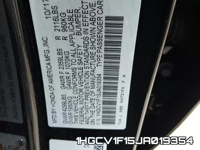 1HGCV1F15JA019354 фото 2