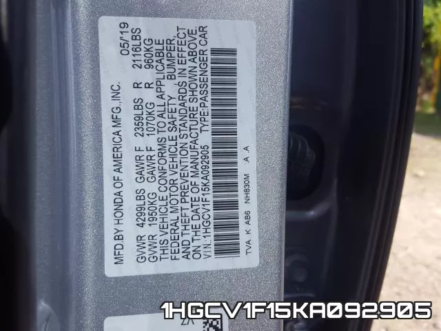 1HGCV1F15KA092905 фото 2