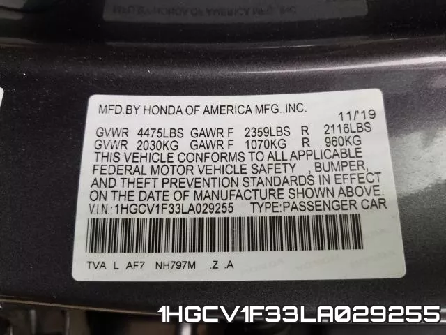 1HGCV1F33LA029255 фото 2