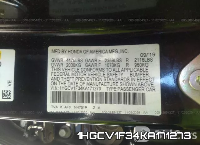 1HGCV1F34KA171273 фото 9