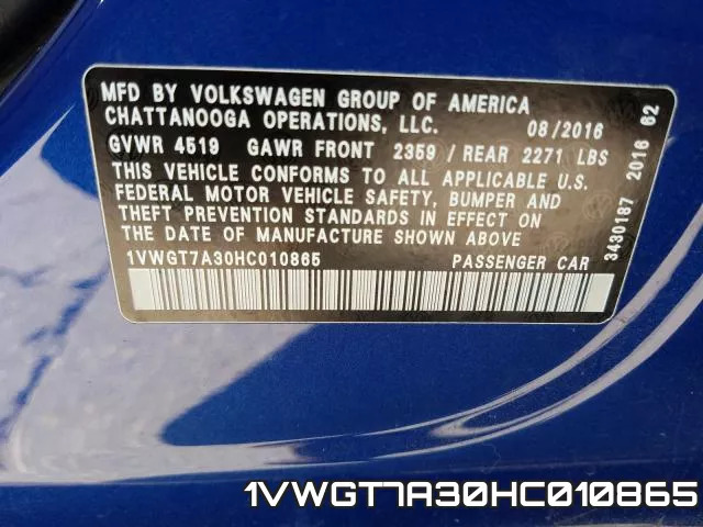 1VWGT7A30HC010865 фото 2