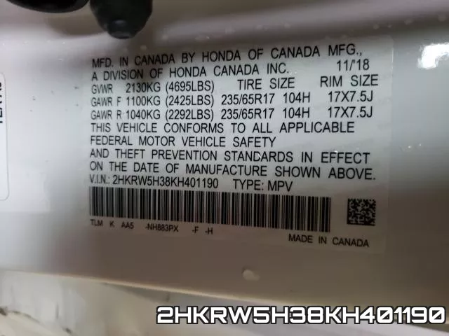 2HKRW5H38KH401190 фото 2