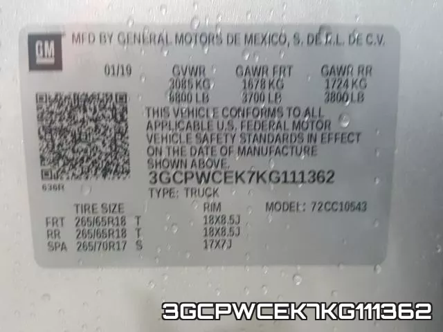 3GCPWCEK7KG111362 фото 2