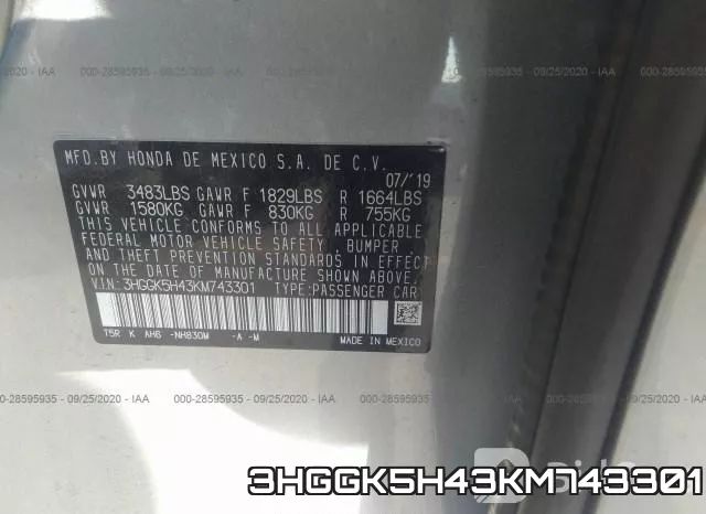 3HGGK5H43KM743301 фото 10