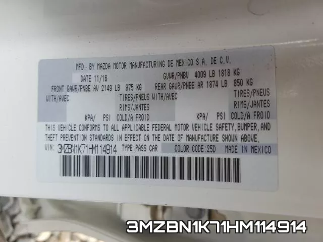 3MZBN1K71HM114914 фото 2