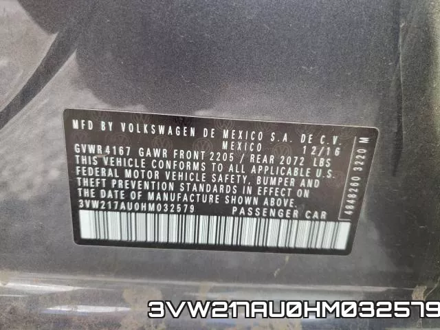 3VW217AU0HM032579 фото 2