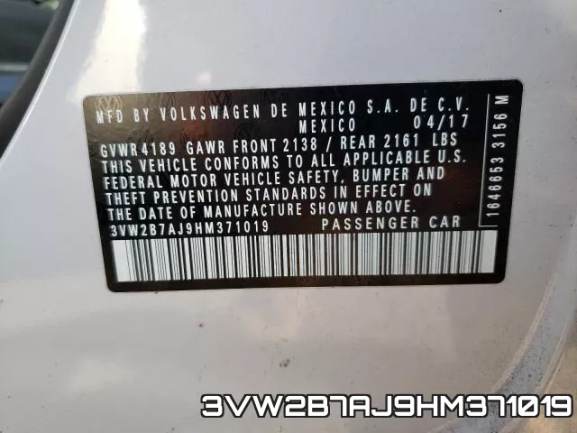 3VW2B7AJ9HM371019 фото 2