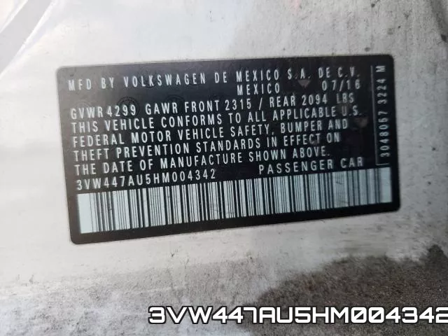 3VW447AU5HM004342 фото 2