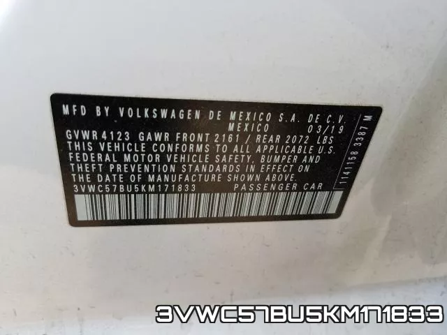 3VWC57BU5KM171833 фото 2