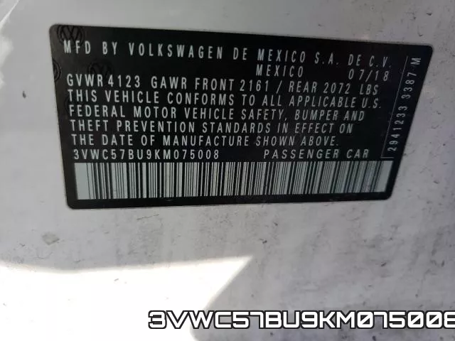 3VWC57BU9KM075008 фото 2