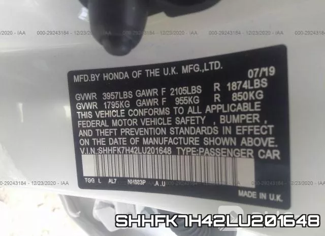 SHHFK7H42LU201648 фото 10