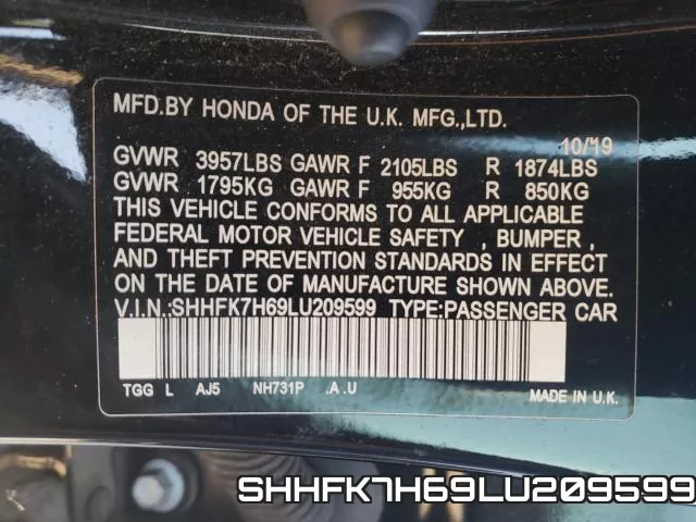 SHHFK7H69LU209599 фото 2