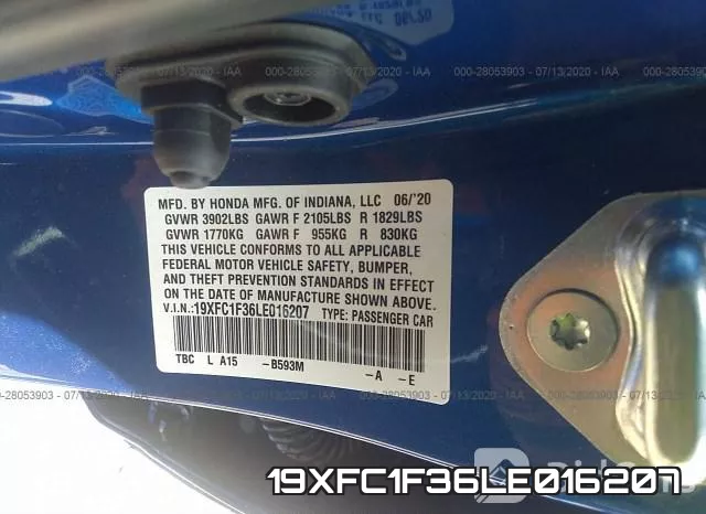 19XFC1F36LE016207 фото 10